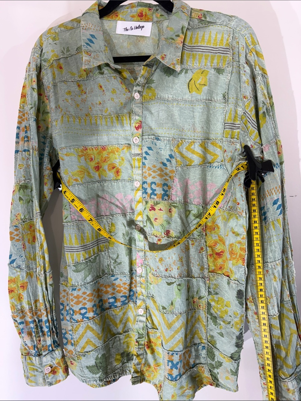 The Nu Vintage Floral Patch work Shirt in Mint, Yellow & Pink Boho Size Large - Picture 7 of 7